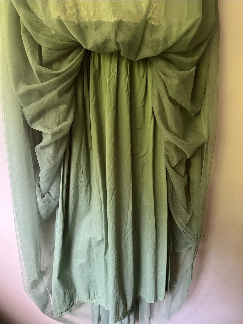 Girls Lace Bodice Tulle Maxi Dress in White and Green